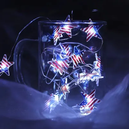 40 LED Stars Battery-Powered Remote Control Patriotic Holiday Decorative Lights