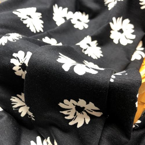 Black Floral Knitted Viscose Single Jersey AOP Fabric