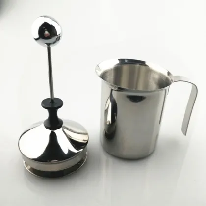 AD-Manual Milk French Press Coffee Maker Stainless Steel Hand Pump Milk Foamer Handheld Milk Jug