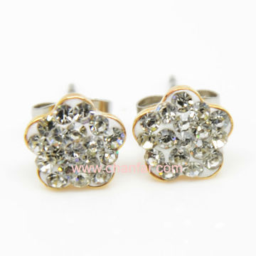 Flower Shape Polymer Clay CZ Diamond Stud Earrings Jewelry