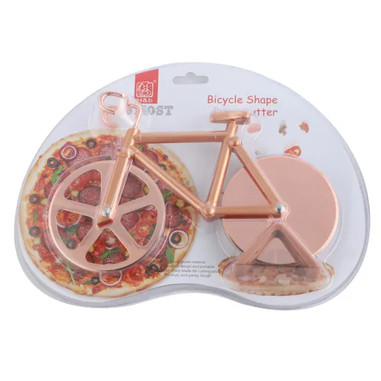 Rose Gold Shape Kitchen Tools: Pizza Cutter with Dual Cutting Wheels and Stand