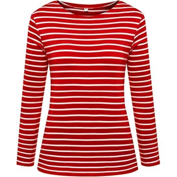 Women's Long Sleeve Striped T-Shirt Tops Slim-Fit Blouses