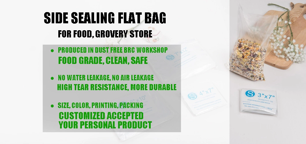 Cheap Clear or Customized Printed Plastic Poly Flat Food Packaging Side Sealing Bag