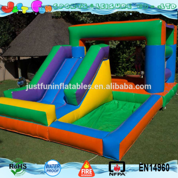 Zambia style slide with roof and pool attached commercial jumping castle combo sale