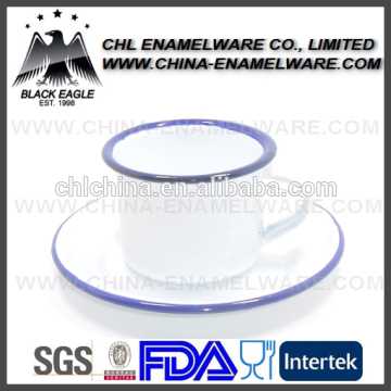 Decal printing enamel coffee mug with enamel saucer