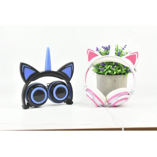 Unicorn Cat Ears LED Lucu Stereo Headphone Kabel