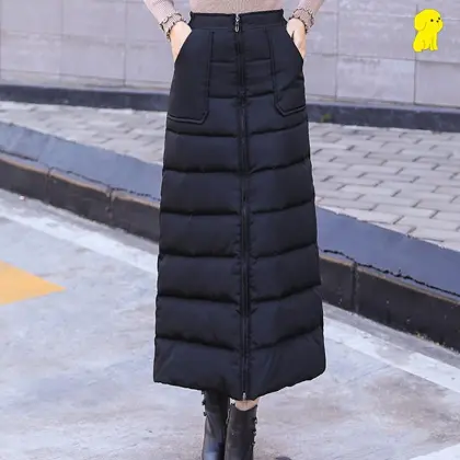 Women's Winter Zip Front High Waist Long Skirt