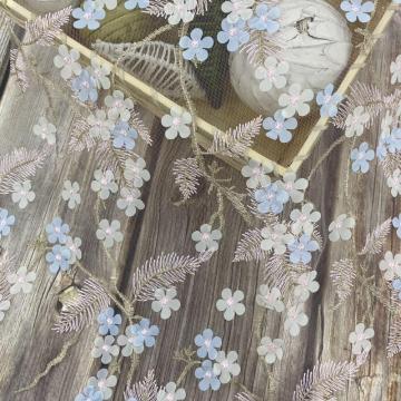 Visual Multicolor 3D Chiffon Inflorescence Embroidery Fabric