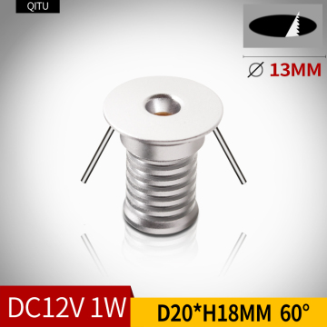LED 미니 스포트라이트 13mm- 임베디드 디스플레이 캐비닛 조명 DC12V 1W 가정용 부엌 천장을위한 작은 스포트 다운 라이트