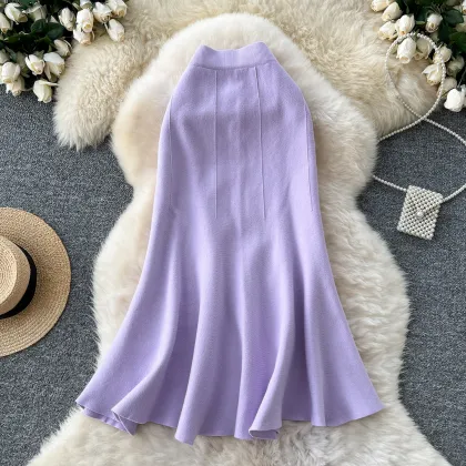 LW0250 High Waist Knitted Skirt Women's Winter 2024 Elastic Lotus Fishtail Skirt