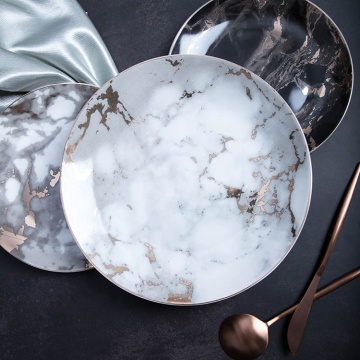 Wholesale Premium Restaurant Marble Round Porcelain Serving Plate Set