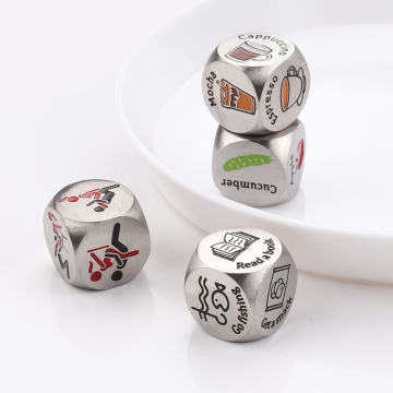 Custom Engraved Stainless Steel Dice with Colorful Patterns for Bulk Orders