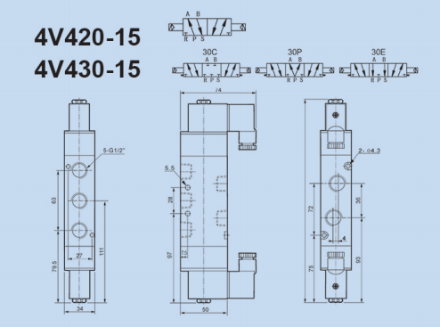  Main Dimension of 4V420-15 & 4V430-15 pneumatic solenoid valve