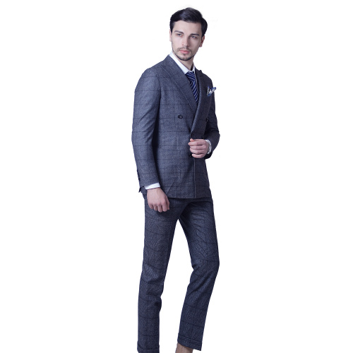 100% Wool Plaid Dark Grey Business Slim Suits