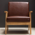 Mid-Century Retro Wood Frame Läder Lounge Fåtölj