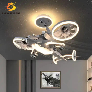 Remote Control Ceiling Fan with LED and Wood Helicopter Decoration for Children