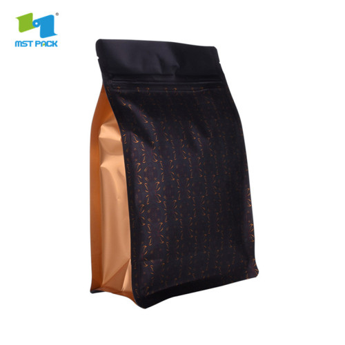 Bolsa de café ziplock con fuelle lateral negro mate