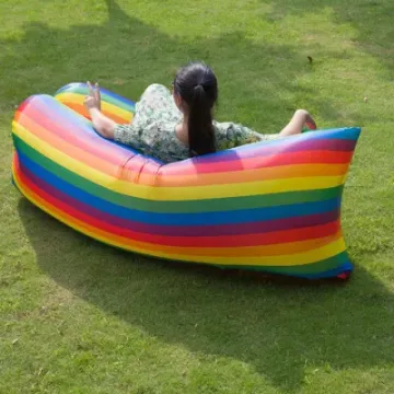 Relaxing Adult Children Lazy Outdoor Bed Rainbow Portable Collapsible PVC Inflatable Sofa