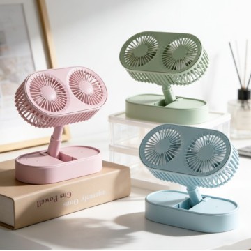Ventilador recarregável portátil dobrável de cabeça dupla