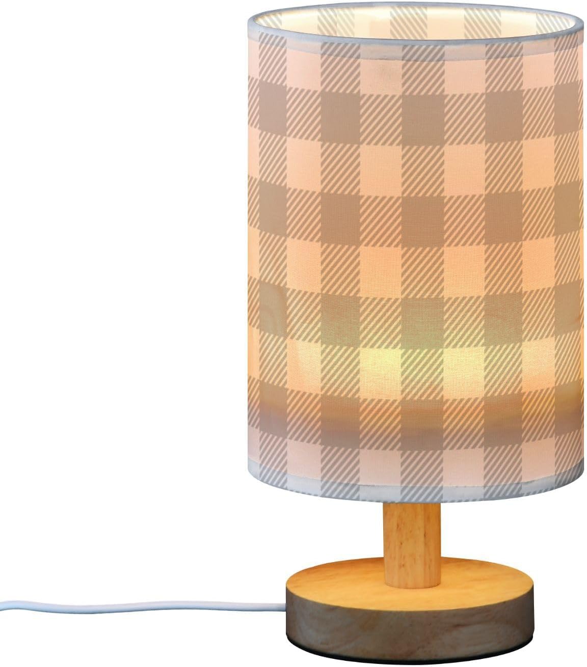 Wooden base table lamp printed fabric shade