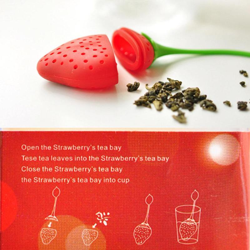 Red Cute Silicone Tea Strainer Creative Strawberry Shape Tea Leaf Coffee Filter Infuser Food Grade Silicone Safe Durable