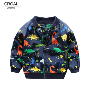 CROAL CHERIE 80-130cm O-Neck Kids Boys Jacket Navy Green 2020 Spring Dinosaur Printing Children Clothes Girls Coat Outerwear