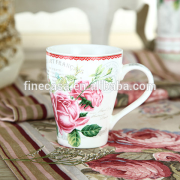 11OZ Fine New Bone China Rose Pattern Elegant Ceramic Mug                
                                    Quality Assured