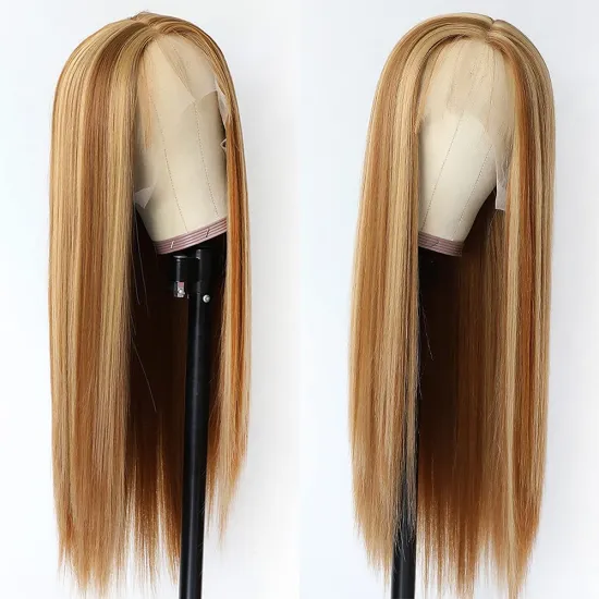 Ombre Brown hair wig,wholesale Long Curly Highlight Lace Front Human Hair Wig,Virgin Cuticle Aligned Full Lace Frontal Hair Wigs