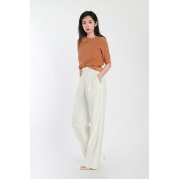 White Woven Slim Trousers