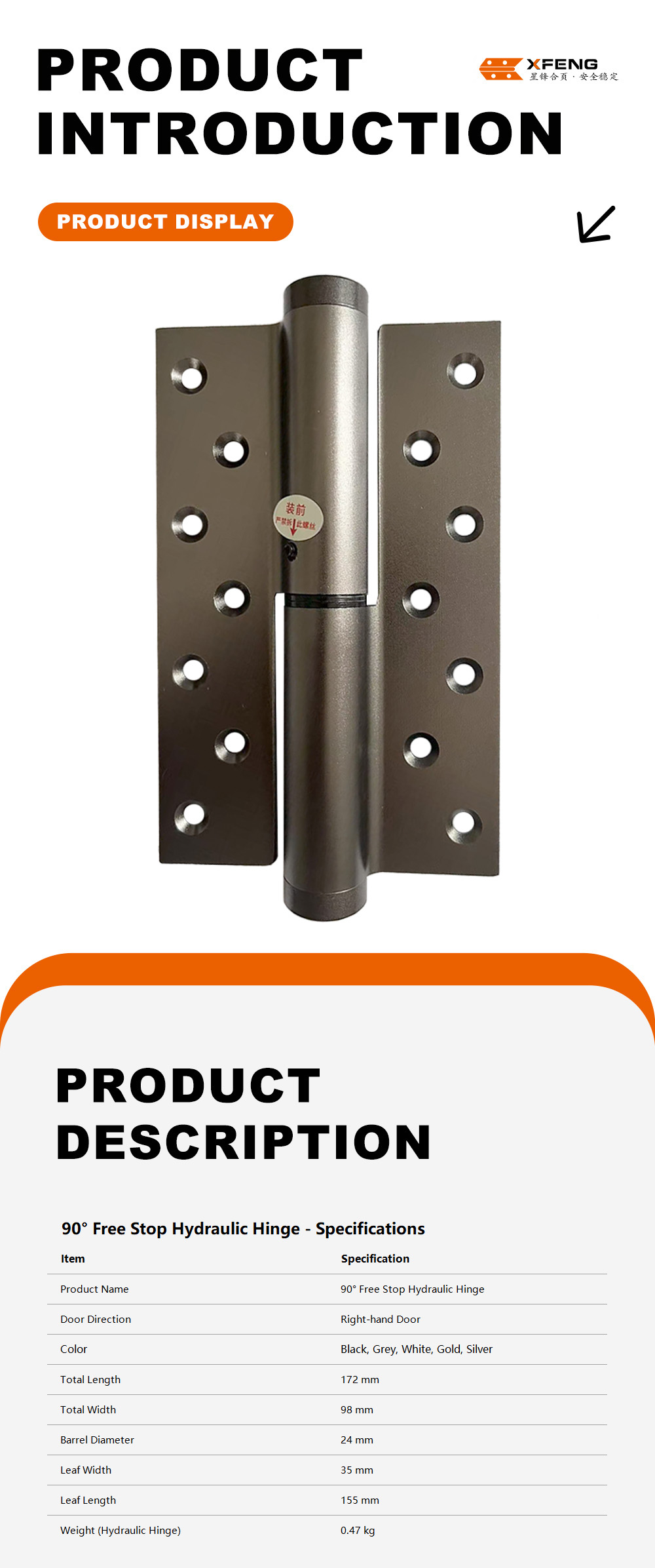 3- 90° Non-positioning Hydraulic Hinge x