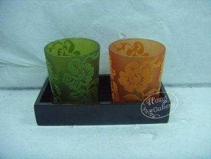 Autumn theme glass holder with wooden tray