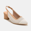 Stylish Posterior Open Fly-Knit Chunky Heel Shoes