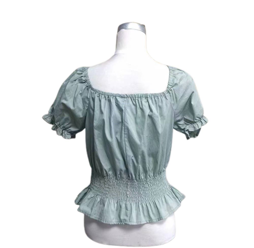 Fashion Green Short Blouse Top Elastic Cuff