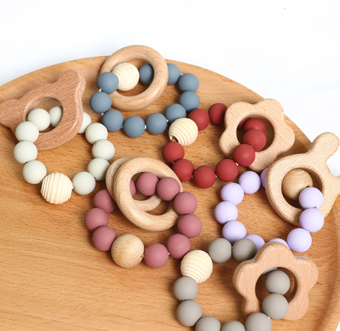 Silicone Beech Wooden Ring Teething Toys