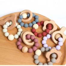 Animals Silicone Natural Beech Wood Baby Teething Ring