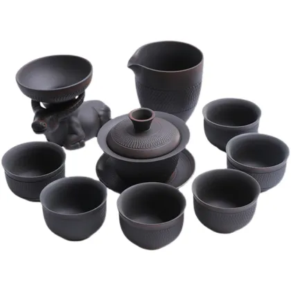 Purple Pottery Kung Fu Tea Set: Handmade Chinese Retro Ceramic Tea Making Gaiwan Teapot