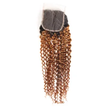 T1B 30 Ombre Kinky Curly Hair Virgin Brazilian Remy Hair Lace Closure