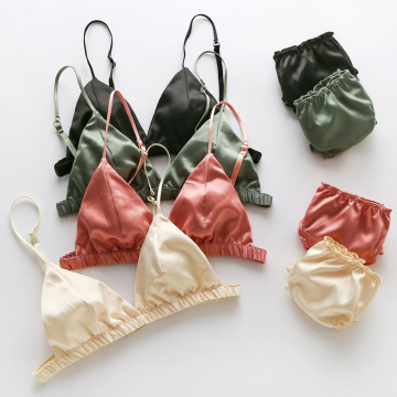 Glossy Satin High-Quality Triangle Bikini Bra and Panty Set Without Steel Ring