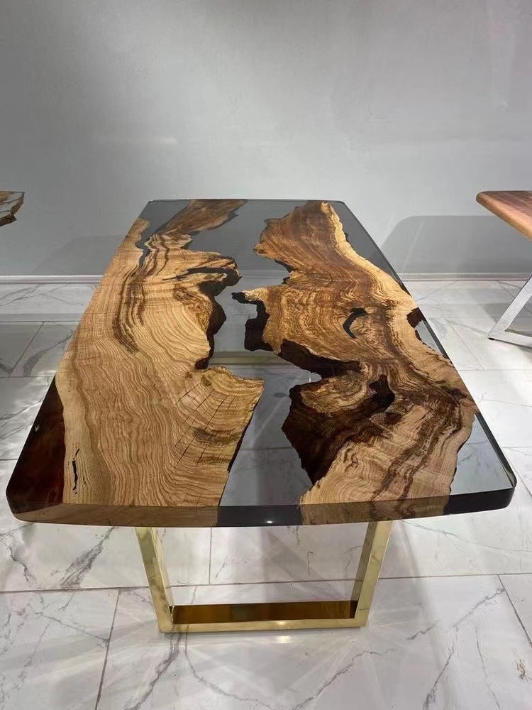 Modern Furniture Direct Solid Walnut Wood Cafe Coffee Kitchen Restaurant River Dining Table Epoxy Resin Slab