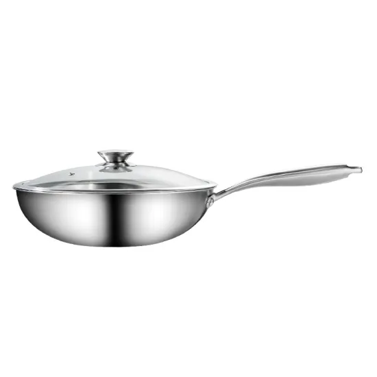 Three-Layer Steel Wok with 304 Food Grade Stainless Steel Pot: Uncoated Non-Stick 30cm Cooking Pot