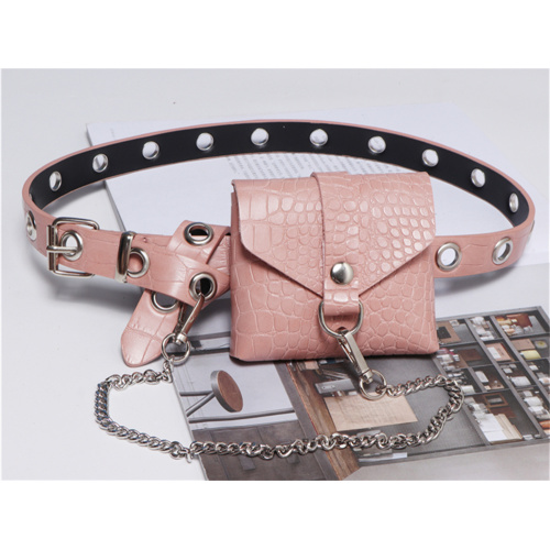 ファッションオールマッチグレーとピンクのクロコリップスティックベルトバッグ
