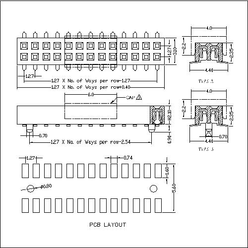 FHCM05-XXDXXXXX 1.27 mm Female Header Dual Row SMT Type(W=3.1 H=2.1)