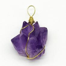 Amethyst original stone pendant necklace steel wire winding natural irregular aura Healing Crystal Necklace gem quartz jewelry s