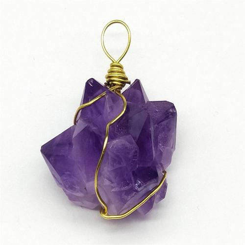 Amethyst original stone pendant necklace steel wire winding natural irregular aura Healing Crystal Necklace gem quartz jewelry s