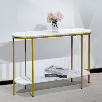 Luxury Golden Sofa Table: Modern White Marble and Gold Narrow Console Table for Foyer and Hallway
