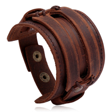 Wholesale Wholesale Vintage Punk Style Leather Cuff Bracelets for Men in Red, Navy, Brown, and Black