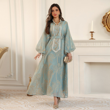 Abaya Lengan Puff Sulam Bunga Mewah