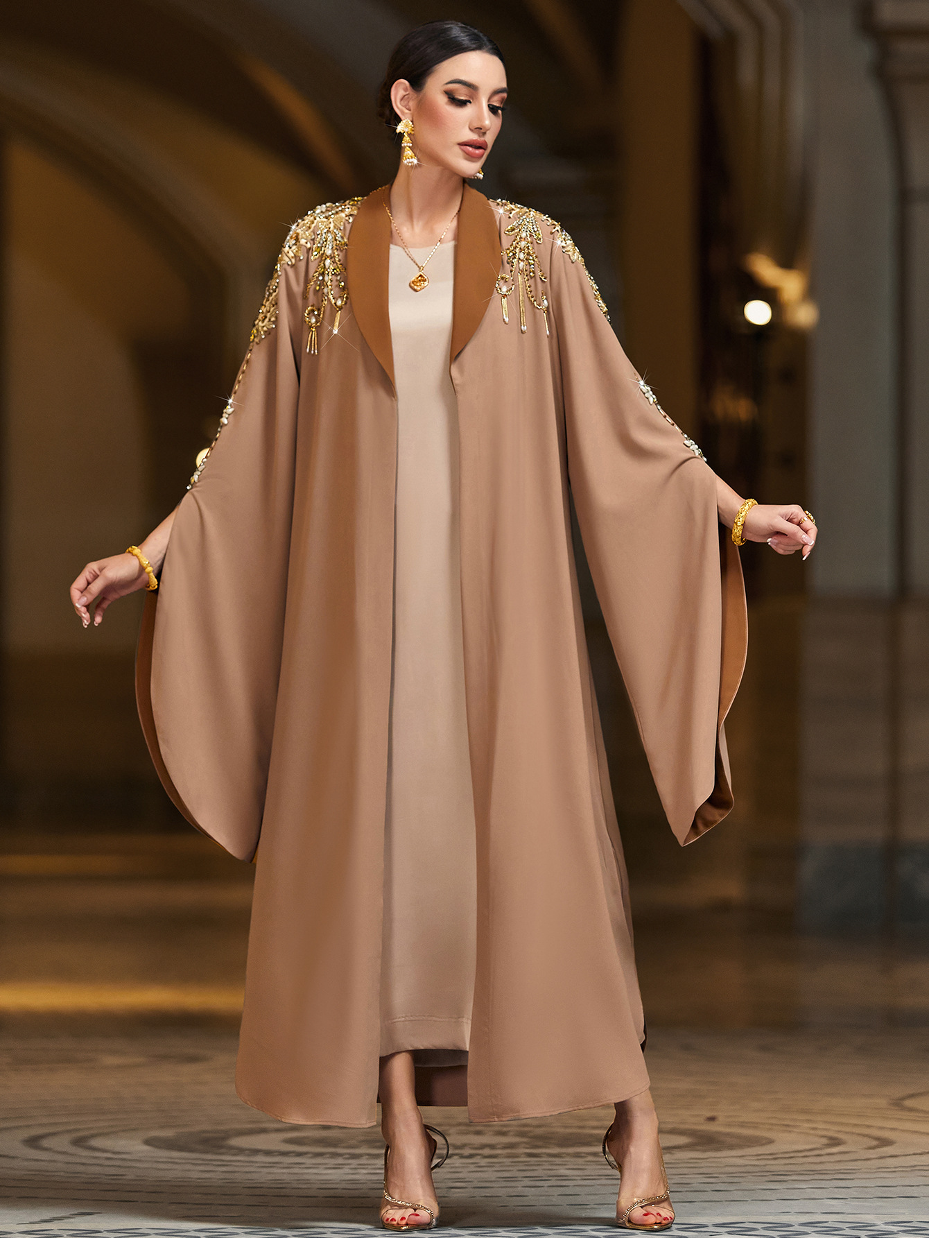 Beaded Sleeve Kimono Abaya Detail