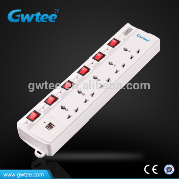 6 -Wege Universal USB Port Electrical Socket Outlet mit verschmolzen