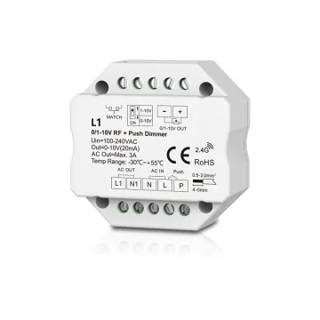 RF Wireless AC Push Dim Switch - LED Dimmer with 0-10V/1-10V RF Remote Control